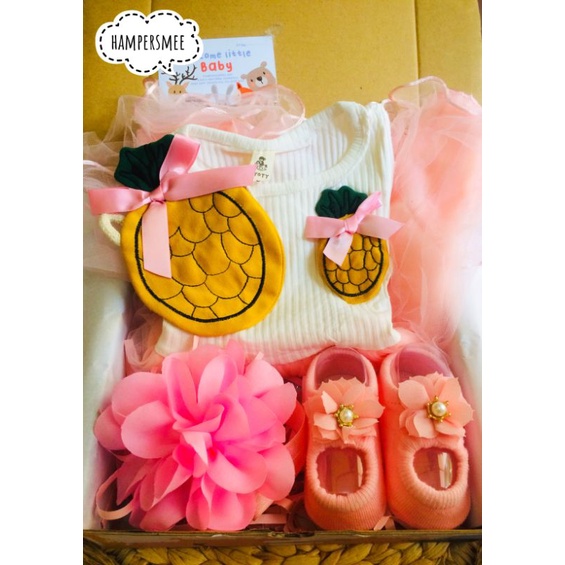 KADO BAYI HAMPERS BABY SET DRESS TUTU BANDANA HADIAH KELAHIRAN NEWBORN BABY GIFT