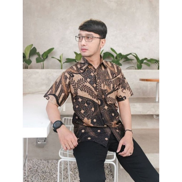 [TERBARU] Batik Pria Lengan Pendek premium BATIK BERKAH HRB026 motif KERATONAN Kode 002 size M L XL