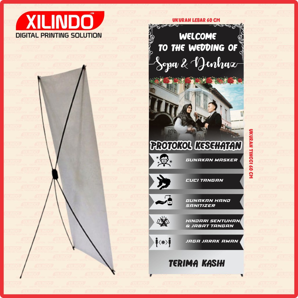 PAKET STAND BANNER XBANNER PERNIKAHAN PROTOKOL KESEHATAN MOTIF HITAM