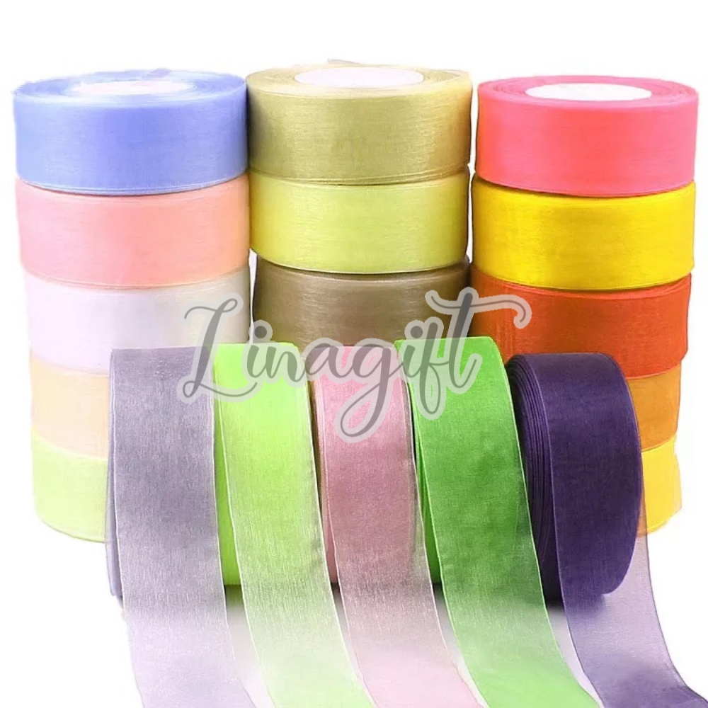 ( Rol 20 Yard ) PITA ORGANDI POLOS 20MM / PITA KADO ORGANZA SILK 3/4INCH / CHIFFON ORGANDY GIFT RIBBON 2CM