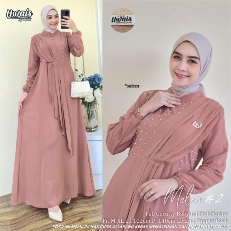 Melia #2 Dress Kondangan Baju Wanita Gamis Ceruty Babydoll Long Dress Muslim Fashion Wanita Gamis Pesta Mewah Elegan