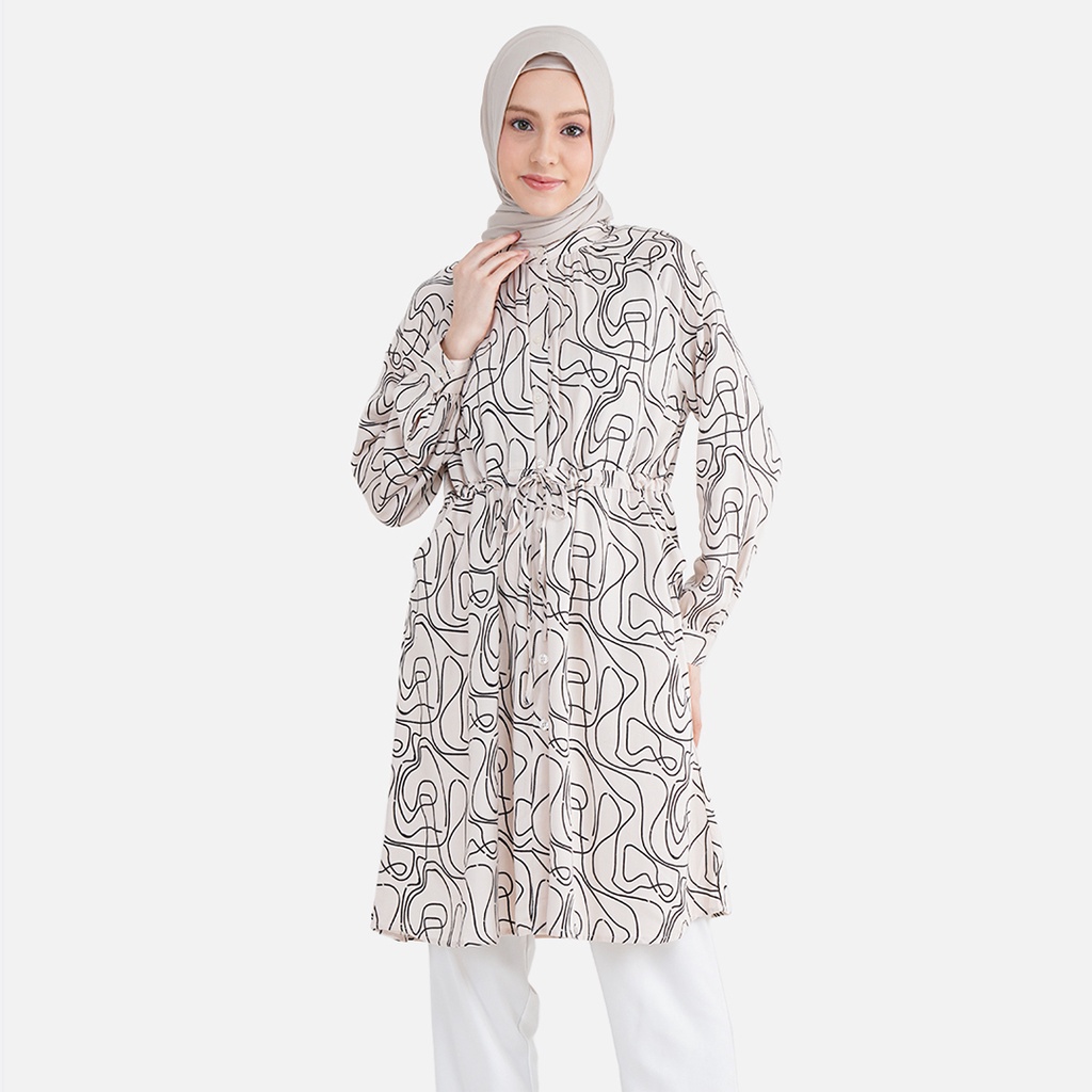 Aeesha Kemeja Tunik Wanita Muslim Lengan Panjang LIN000027A Cream