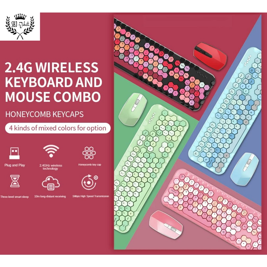 Mofii honey plus Keyboard Mouse Combo Wireless 2.4G Honeycomb Keycaps Keyboard dan mouse set