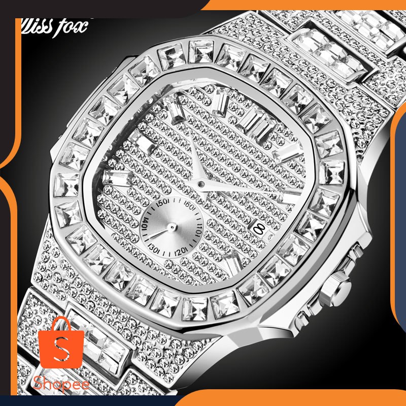 Jam Tangan Pria Terbaru 2020 MISSFOX Iced Out Watches Men Top Brand Luxury Watch Men Full Diamond