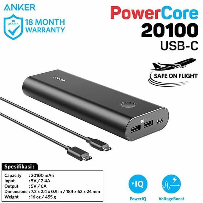 POWERBANK ANKER POWERCORE+ 20100 MAH USB-C BLACK - A1371