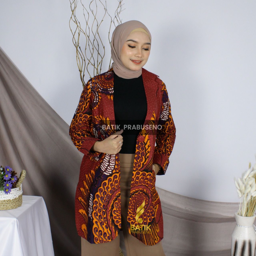 Mad*na Blazer Tunik Batik Trend Modern Hijab Seragam Batik Atasan Kerja Wanita Blouse Atasan Kondangan Tunik Murah Kualitas