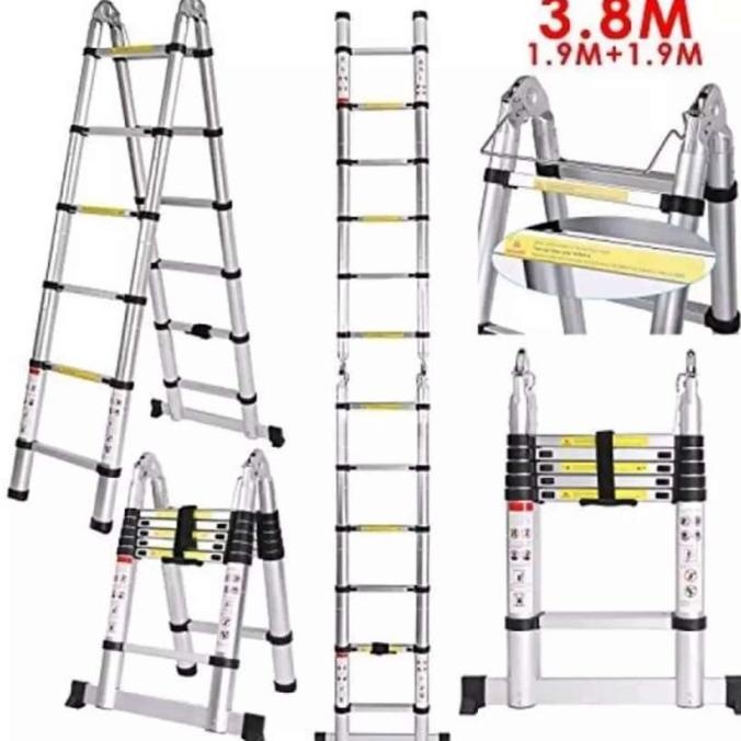 Tangga Lipat Aluminium Teleskopik 3.8M Double Telescopic 3,8 Meter