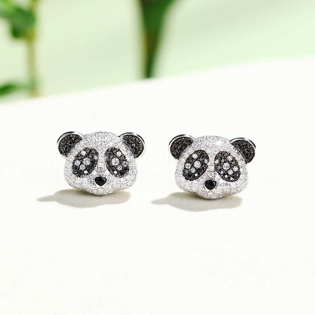 Hu Hu Hu Hu Hu Alat Bantu Pasang Kacamata♡ Anting Tusuk Bentuk Panda Hias Cubic Zirconia Berkilau Adjustable Untuk Wanita