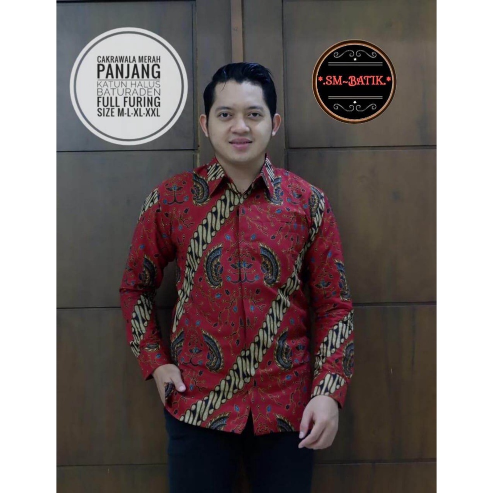 Batik pria PREMIUM warna merah/baju batik pria lengan panjang warna merah/kemeja batik kasual/formal