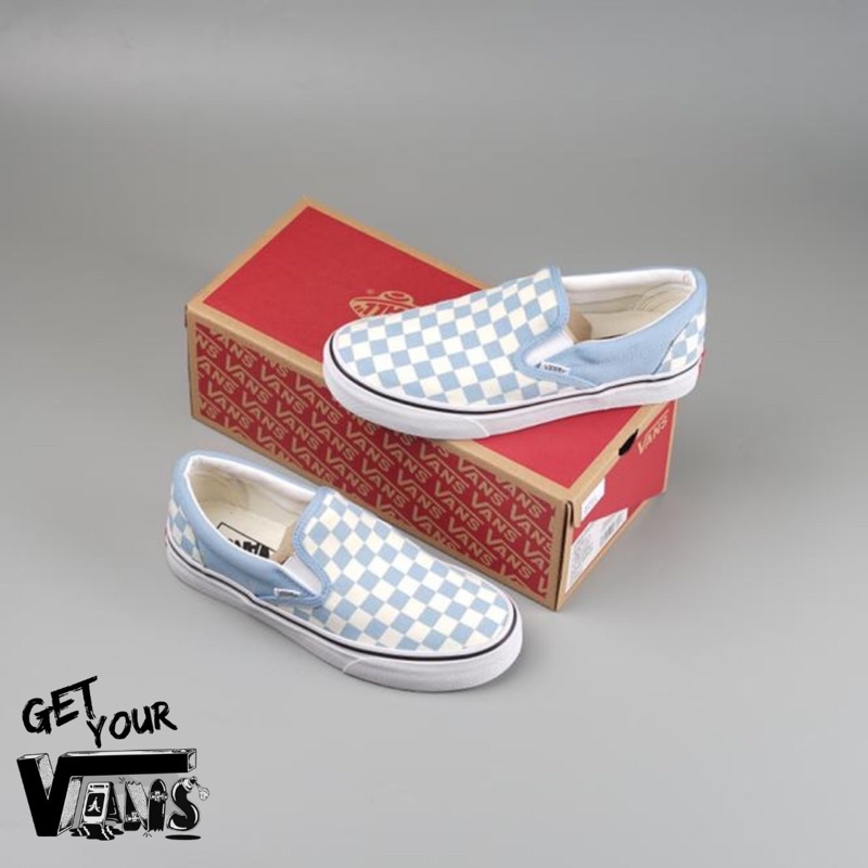 Vans Slip On Classic Checkerboard Baby Blue “ Original 100% Bnib “