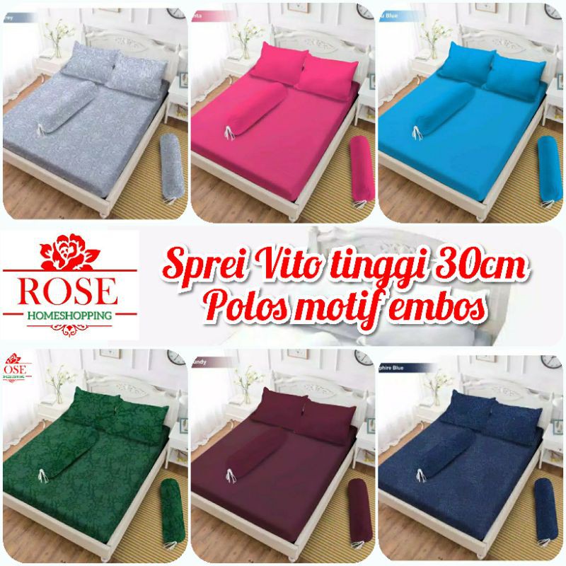 VITO sprei jacquard tinggi 30cm | seperei polos motif embos