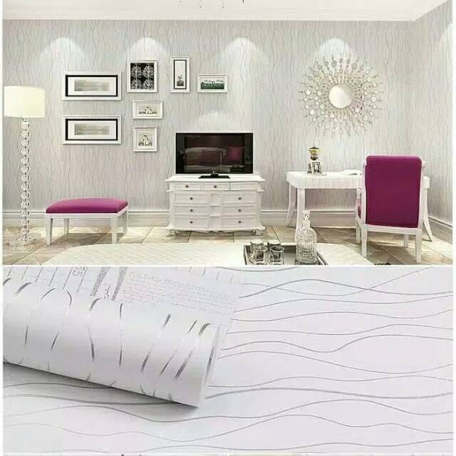 Wallpaper garis gelombang silver / walpaper dinding panjang 8 meter