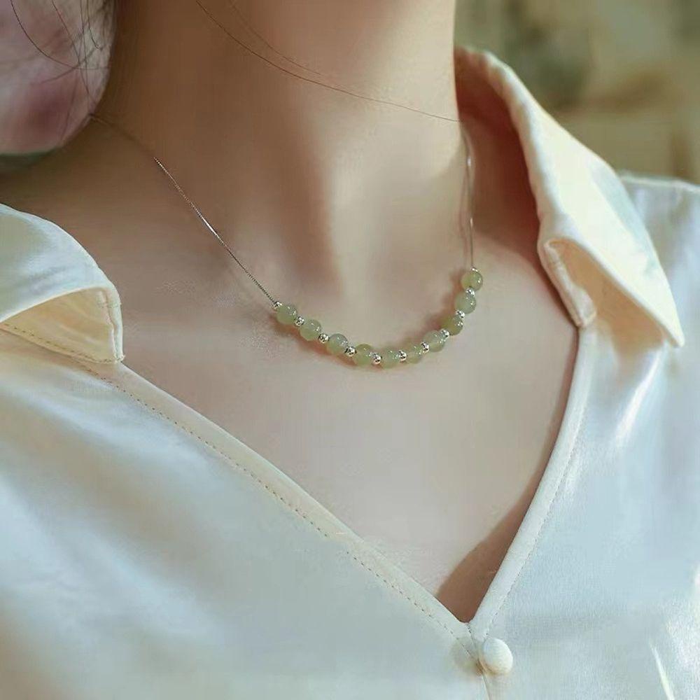 Mxbeauty Kalung Perempuan Hadiah Vintage Elegan Giok Manis Temperamen Rantai Klavikula