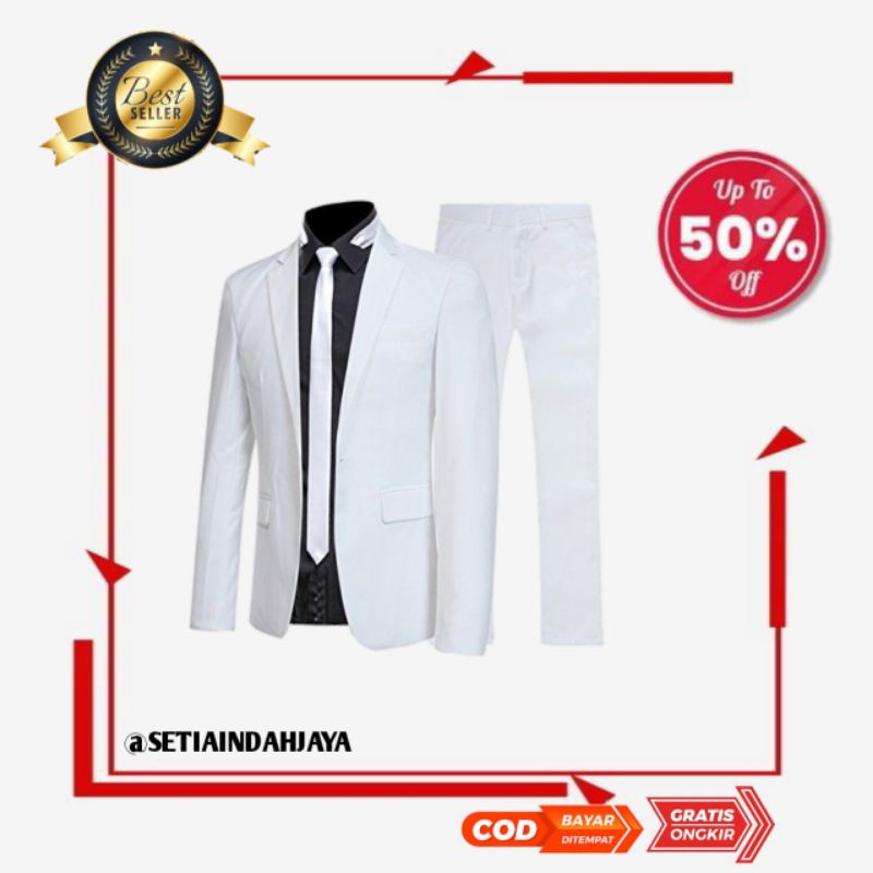 SETELAN JAS BLAZER PRIA 2IN 1 LIST PUTIH,JAS+CELANA,SETELAN JAS PRIA,SETELAN JAS PRIA FORMAL