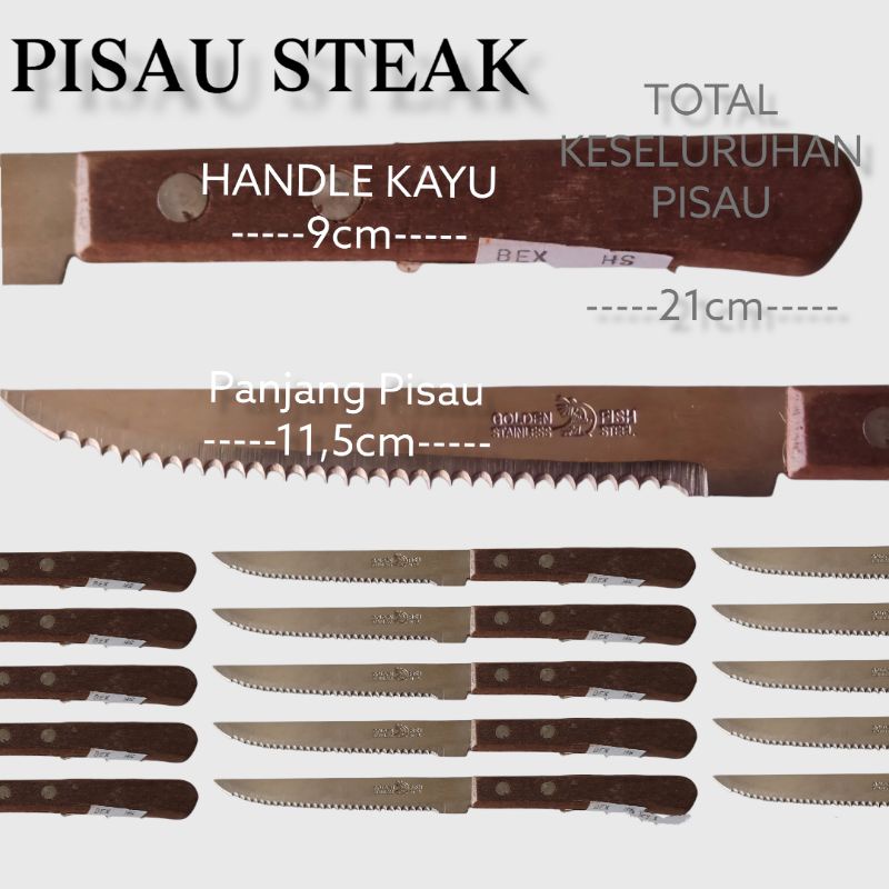 PISAU STEAK GAGANG KAYU// PISAU GERIGI // STEAK KNIFE // PISO// PISAU MAKAN//