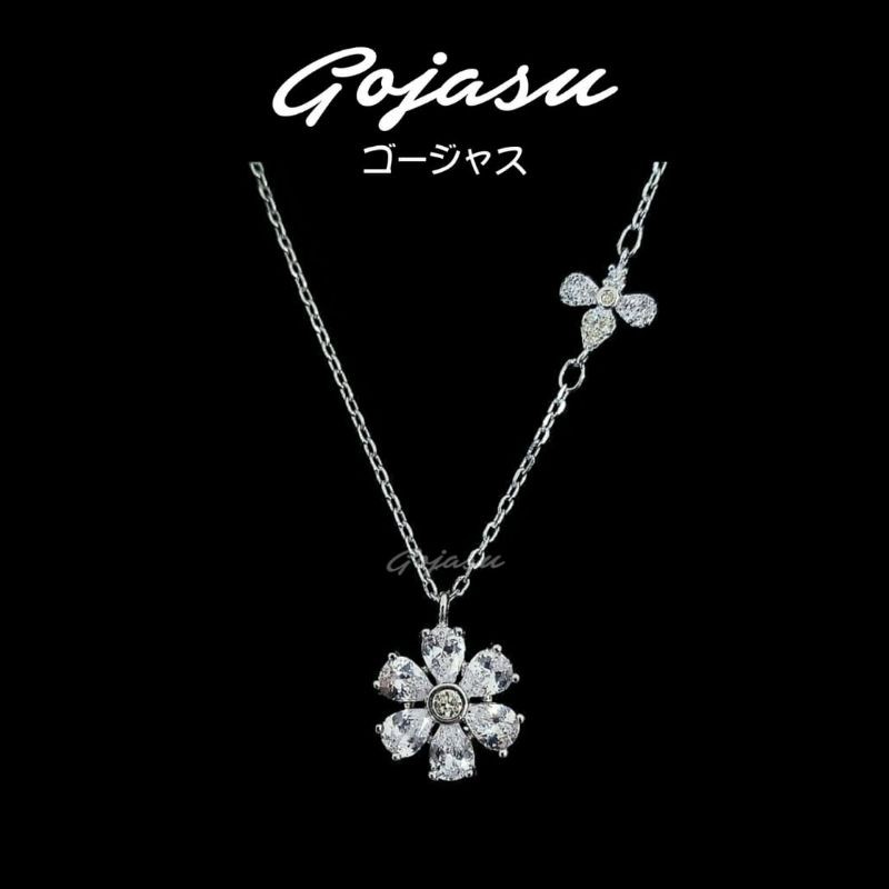 Gojasu - 18k White Gold Plated Swarovski S925 Flower Necklace / Kalung Perak Lapis Emas Putih Wanita