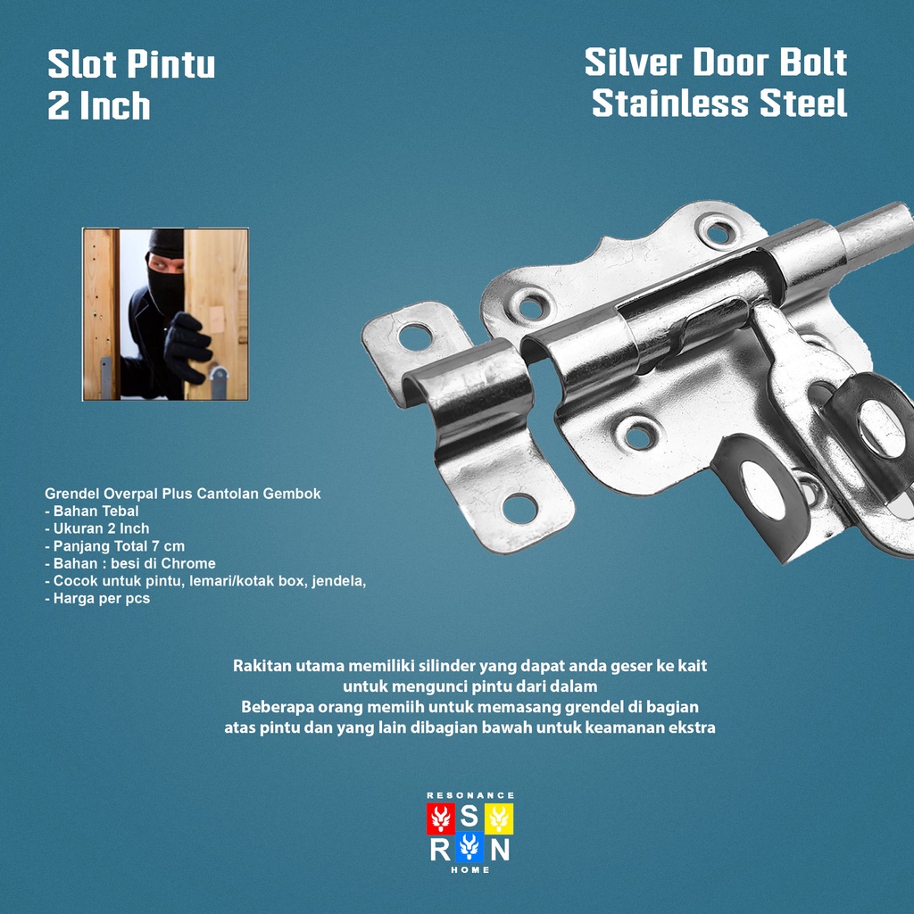 Slot Pintu Gudang 2 Inch Silver / Grendel Kunci Pintu Resonance Home