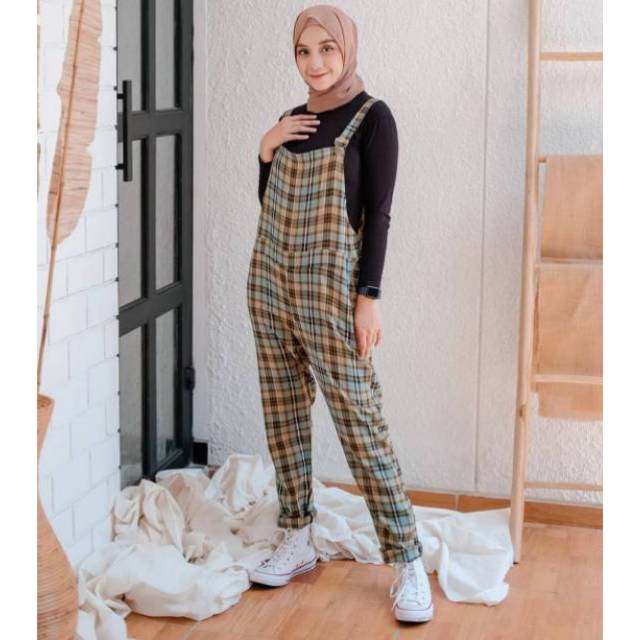 Kimmy jumpsuit square kotak kotak/celana panjang jumpsuit wanita/jumpsuit hijab friendly
