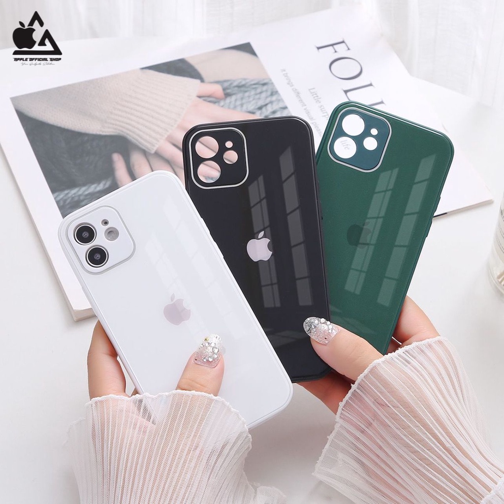 Premium Glass Case iPhone 13 PRO MAX Mini 12 PRO MAX 11 PRO XR XS 7 7+ 8 8+ SE 2 With LOGO TEMPERED SOFTCASE KOREAN SILIKON Candy Mewah