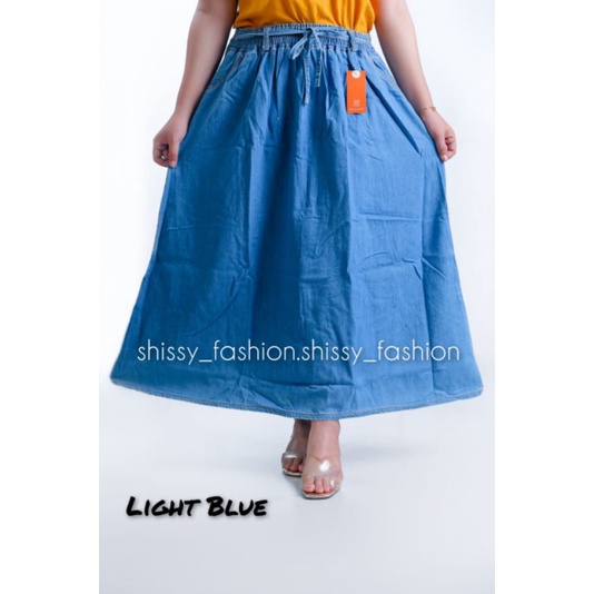 Rok Jeans Wanita Jumbo Tali Panjang 90cm || Rok Jeans Jumbo Wanita Tali Karet 126cm