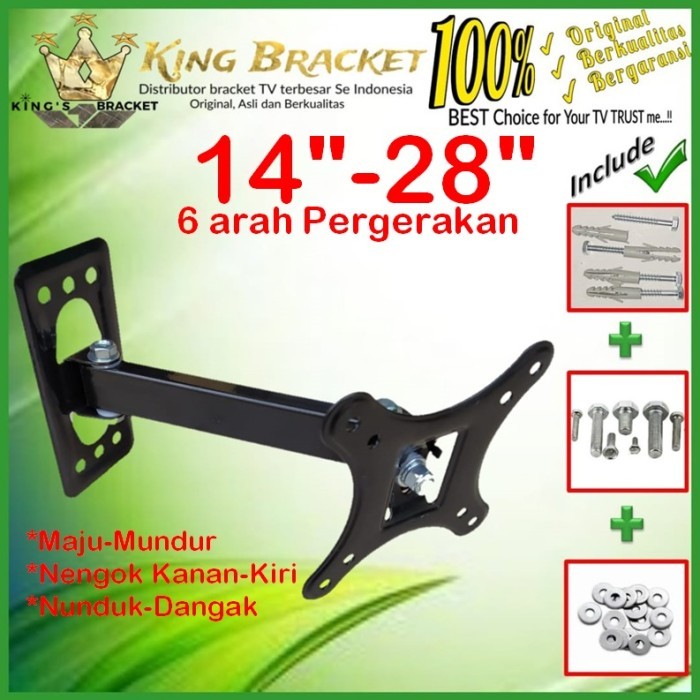 Bracket Tv Monitor Lengan 14&quot; s/d 28&quot; 6 arah Fleksible KB.SWKNM-001