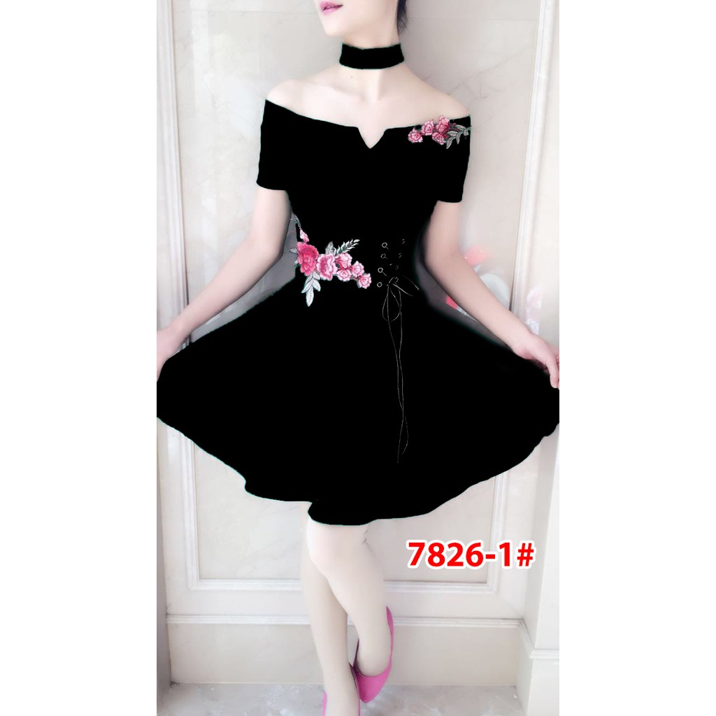 impor 7826-1 hitam/mini dress sabrina/casual dress cewek/terusan dress sabrina