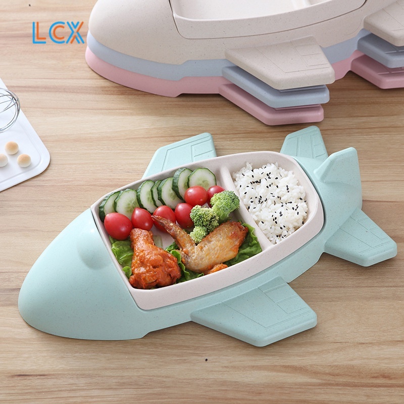 LCX 6 Pcs Set Tempat Makan Anak Piring Mangkuk Wheat Straw Pesawat Terbang  Mangkuk Bayi  BPA Free