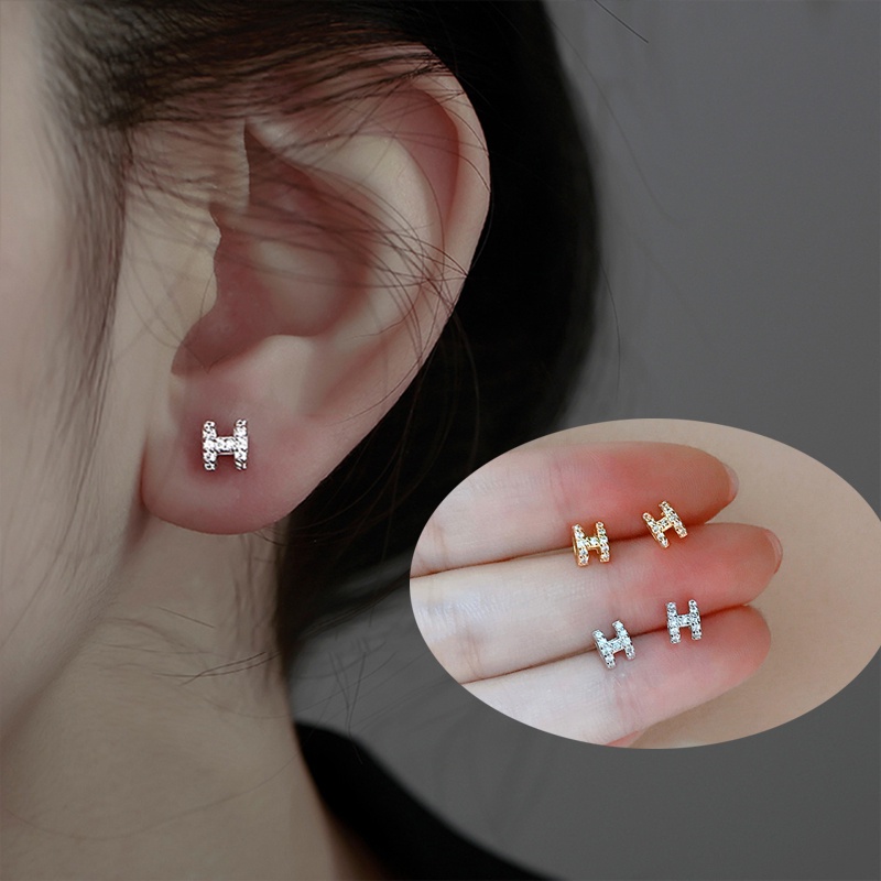 Charm H Letter Stud Earrings Anting Fashion Gold Silver Plated Crystal Earring Wedding Party Jewelry for Women