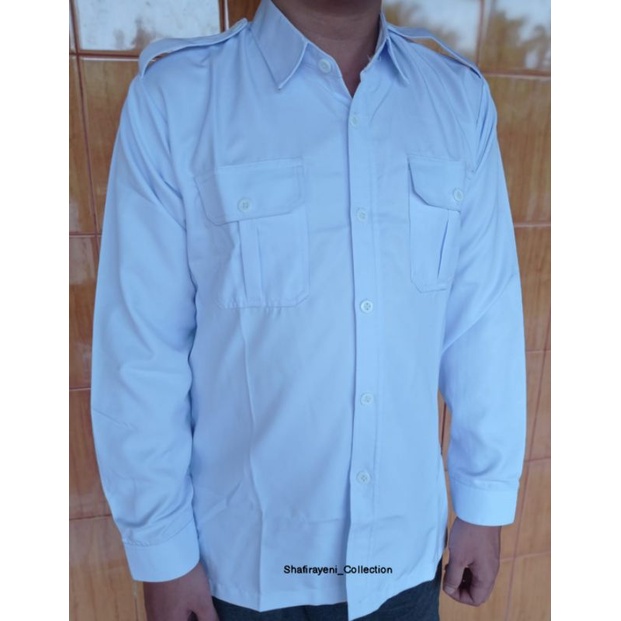 Baju PDH PRIA 2 Kantong Dada Lengan Panjang ~ Free Nama/ Baju Dinas Putih ASN