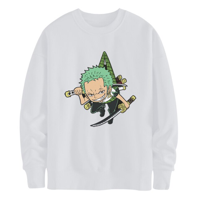 Sweater ZORO Chibi Basic Crewneck Anime ONE PIECE Pria Wanita Bahan Fleece Ukuran S M L XL XXL XXXL