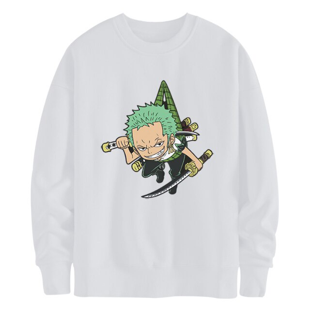 Sweater ZORO Chibi Basic Crewneck Anime ONE PIECE Pria Wanita Bahan Fleece Ukuran S M L XL XXL XXXL