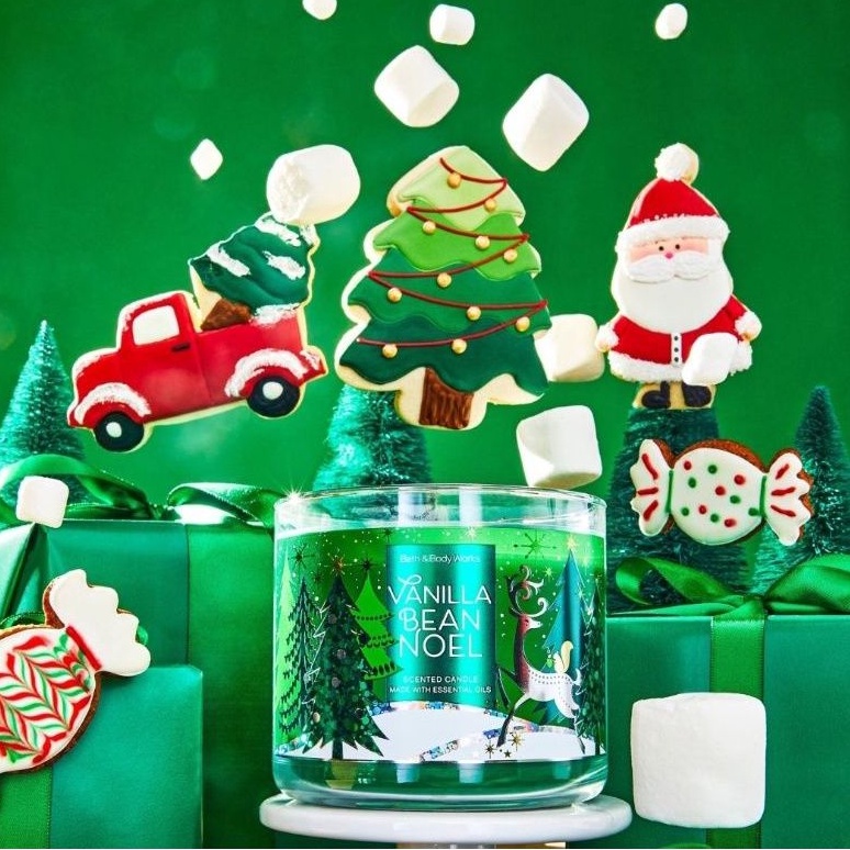 BATH AND BODY WORKS BBW VANILLA BEAN NOEL 3 WICK SCENTED CANDLE MADE WITH ESSENTIAL OILS 411 G vbn