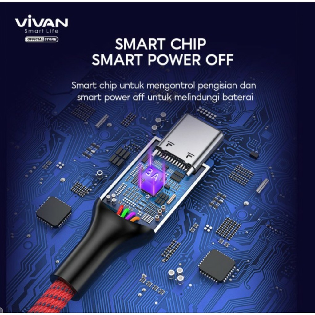 VIVAN Auto Smart power off cable charger Type C kabel Qc 3.0 VZC100