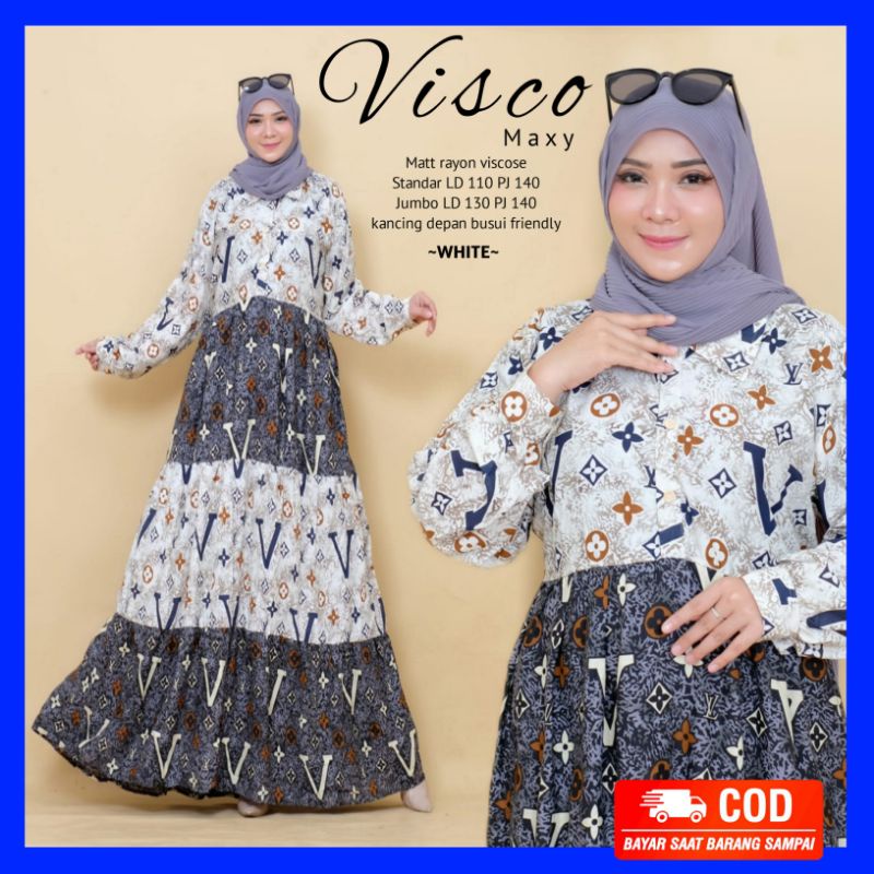 Visco dres Jumbo LD 130cm baju terlaris pakaian motif LV terbaru pakaian wanita bigsize gamis jumbo 