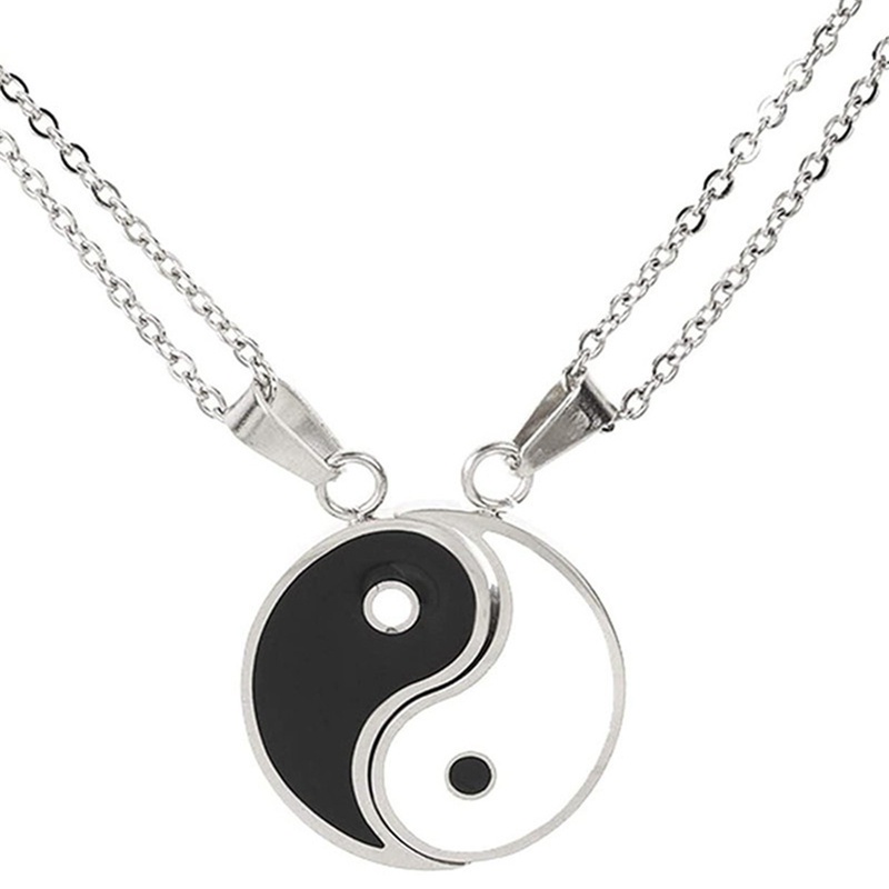 Fancyqube 2pcs Kalung Rantai Klavikula Desain Yin Yang Drop Untuk Pasangan