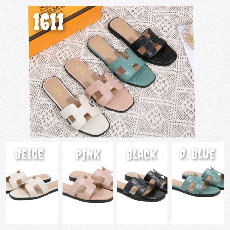 BEST SELLER SANDAL WANITA  FLAT KULIT CROCO KILAT Kode : 1611