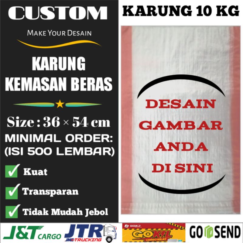 Karung Beras Custom kemasan 10 kg Putih Transparan