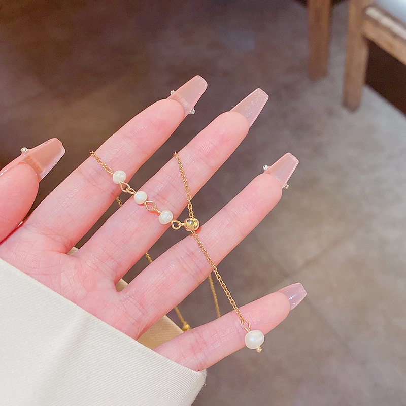 Kalung Choker Bahan Titanium Aksen Mutiara Untuk Wanita