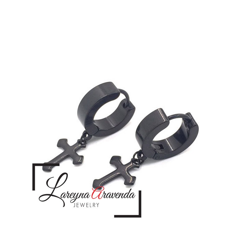 Anting Unisex Titanium Asli Model Salib Gantung ET003