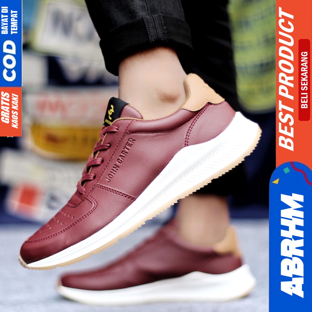 Sepatu Casual Pria Sneakers Hitam Kasual Kulit Pu Kekinian Kerja Kuliah Kantor Fashion Shoes Terbaru ABRHM SPARTA