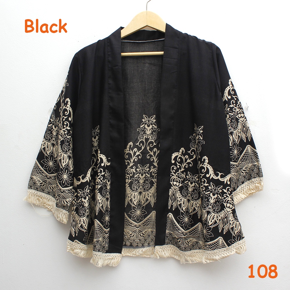 𝑱𝒂𝒌𝒂𝒓𝒕𝒂𝑭𝒂𝒔𝒉𝒊𝒐𝒏 BISA COD kardigan kimono rumbai katun etnik motif batik bohemian cardigan rumbai-black