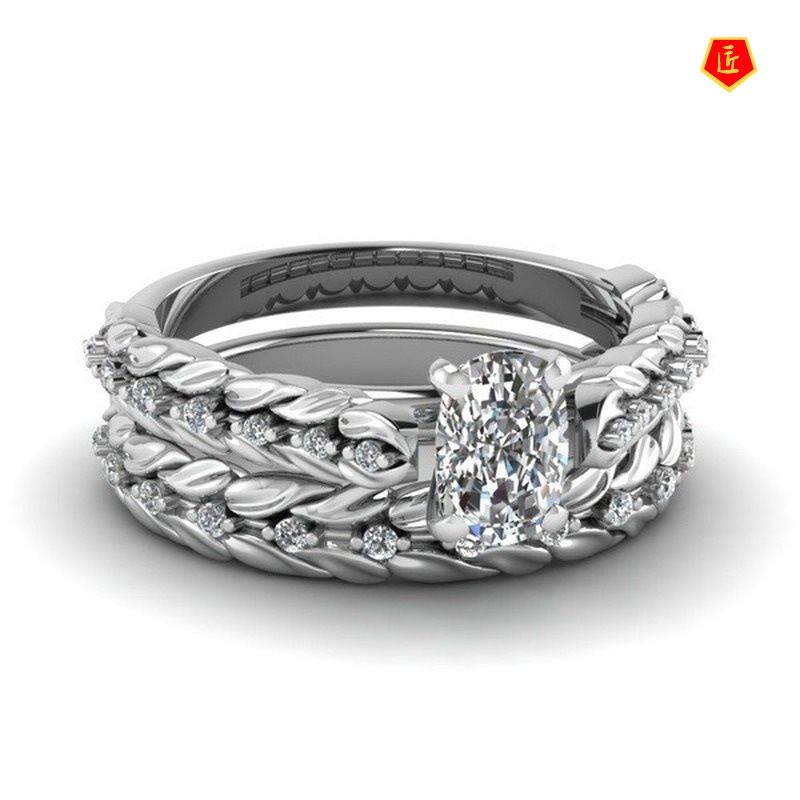 [Ready Stock]Fashion Creative Ear of Rice-Shaped Inlaid Diamond Double Ring