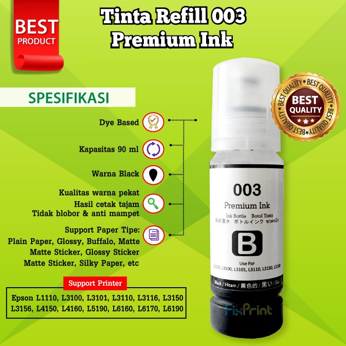 TINTA BOTOL EPSN T 003 BK C M Y /Color PREMIUM INK L1110 L1210 L3110