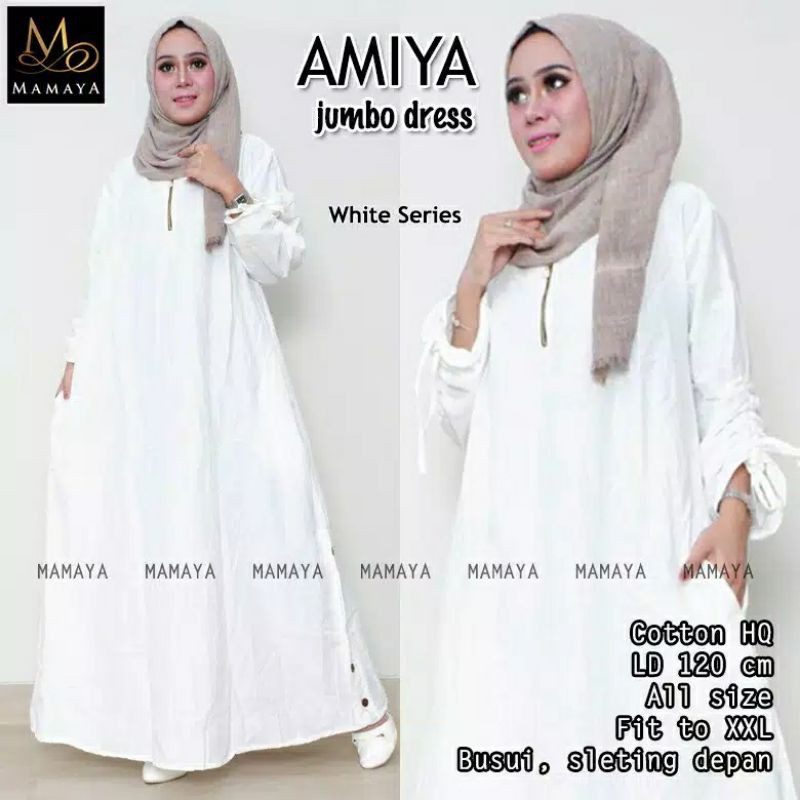 Gamis Katun LD 120 Jumbo Busui warna putih