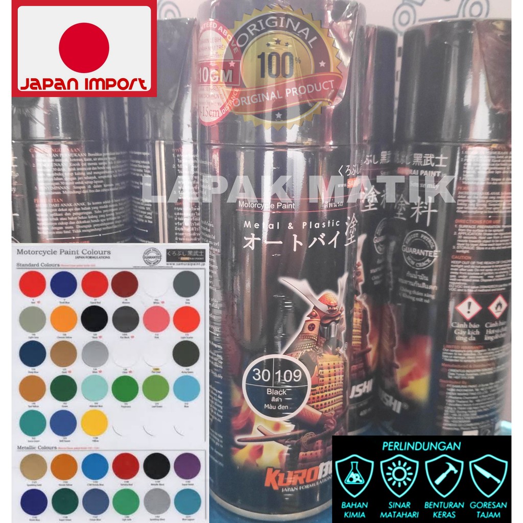 Pilok Samurai Paint Spray Hitam Putih Hitam Doff Silver Clear Merah Biru Kuning 400 ML