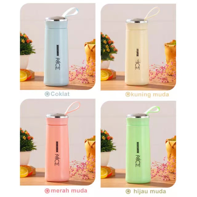 [OL] Botol Minuman Cangkir Kaca Nice 400ML Warna Cantik