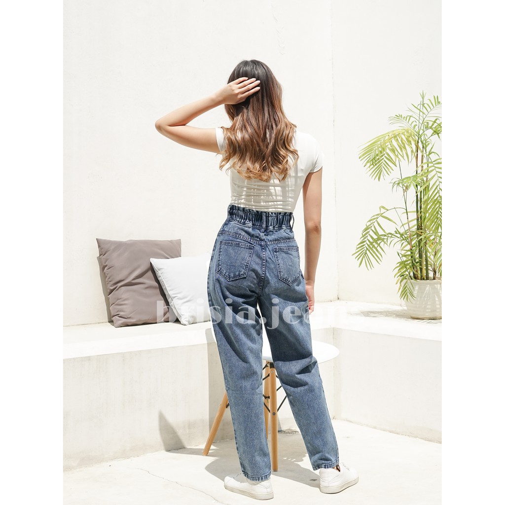 BRISIA JEANS - JI-EUN Boyfriend Jeans Size 27-38 - Snow Blue - Snow Black / Highwaist Jeans