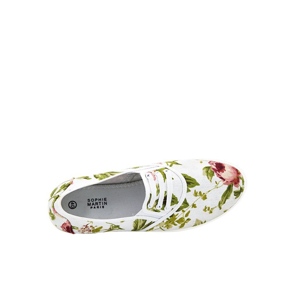 SEPATU WANITA SOPHIE PARIS ZIZA F1527M4 SIZE 38 PUTIH MOTIF BUNGA SLIP ON DISKON MEMBER TERMURAH