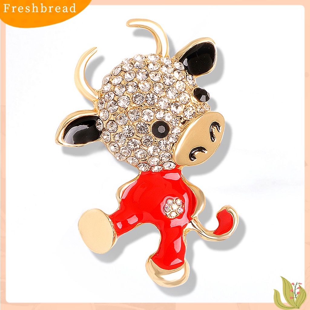 Terlaris Rhinestone Inlaid Zodiac Cow Shape Brooch Pins Clothes Accessory Jewelry Gift