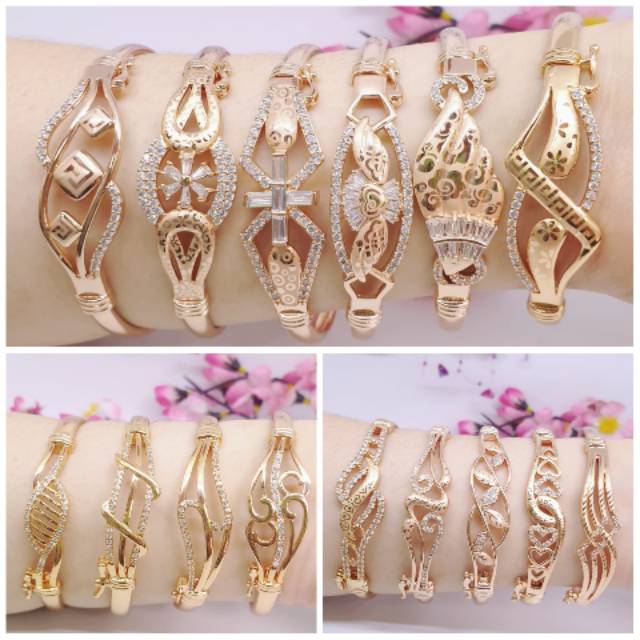 1 lusin random gelang bangle permata zircon lapis mas